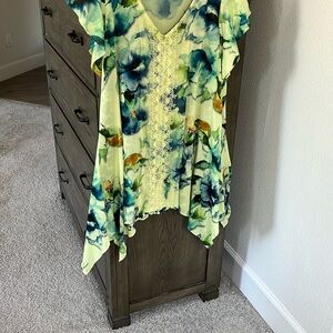 ONE WORLD Asymmetrical Yellow and Blue Top